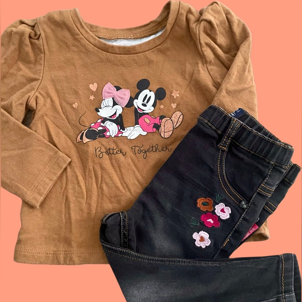 Toddler Girl BabyGap x Disney Minnie and Mickey Mouse Sweater and Jeans Set
